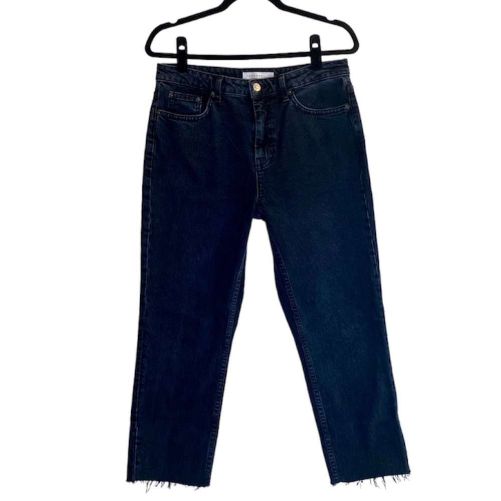 Topshop Washed Black Straight Leg Cropped Jeans with Raw Hem, W30